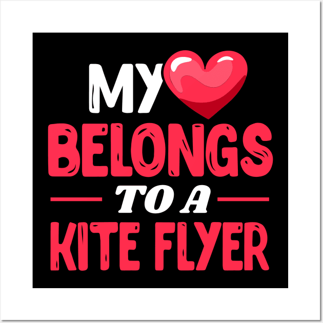 My heart belongs to a kite flyer - Cute Kite Surfing wife gift Wall Art by Shirtbubble